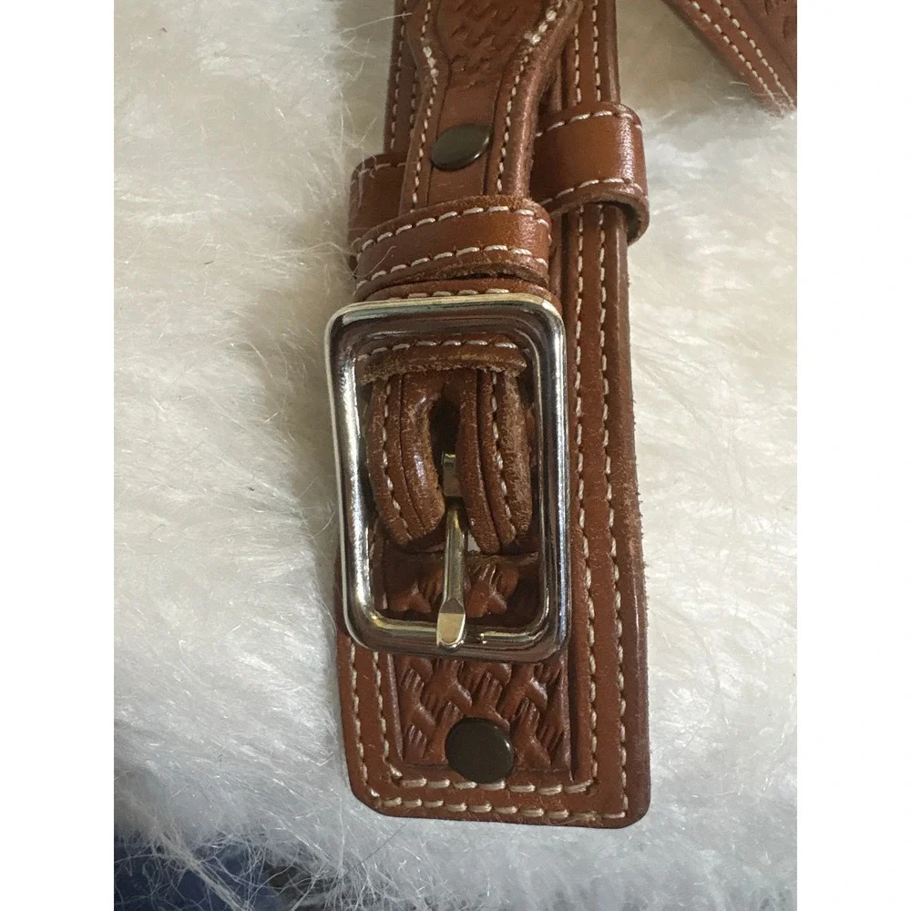 Vogt Belt Mens 32 Basketweave Brown Leather Handmade Western Silver Buckle
